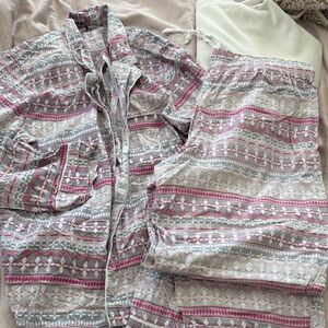 Victoria secret Cozy Pink and Gray Patterned Pajama Set